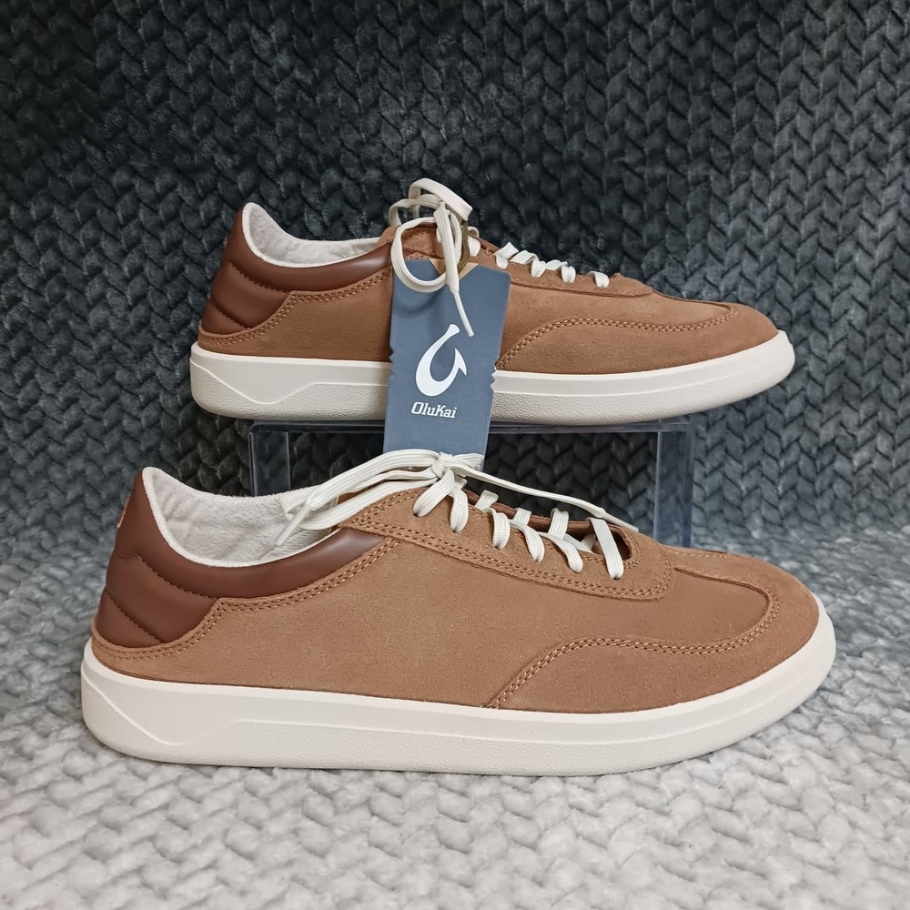 Olukai Punini Suede Men's Sneaker Shoes Tan Toffee Casual Lace Up Size 9.5